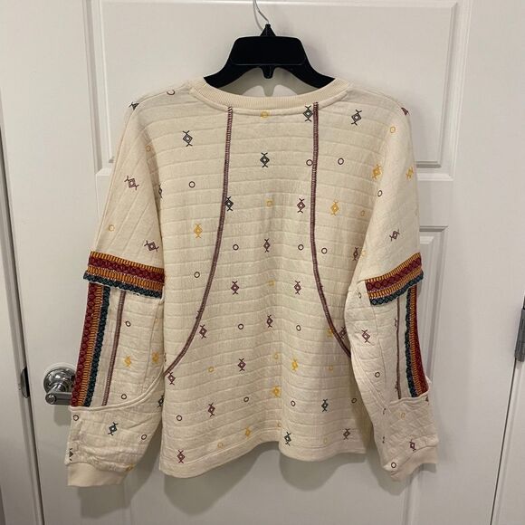 Zara Trafaluc Women's Long Sleeve Boho Embroidered Sweater. Multicolor. Medium - Picture 7 of 10